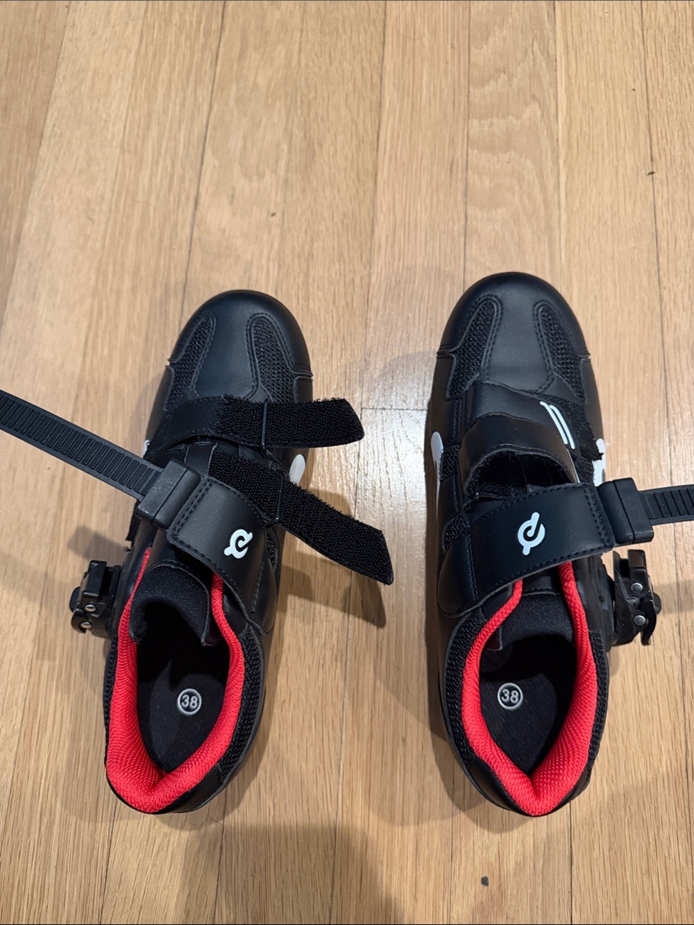 Kids Black and Red Peloton Shoes with Secure Straps never worn size 38